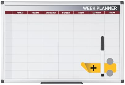 Bi-Office Tableau blanc aimanté avec cadre en aluminium Cadre Planificateur Semaine Magnétique coloré