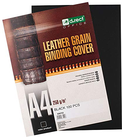 D.RECT Rückwände Deckblätter mit Lederstruktur Rückenkarton 250 gr/m², Rückendeckel für Bindungen A4 Verpackung 100 Stück Schwarz
