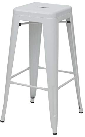 Mendler 4er-Set Barhocker HWC-A73, Barstuhl Tresenhocker, Metall Industriedesign stapelbar - weiß