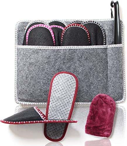 Amazy Gästehausschuhe Set (8 Paar) inkl. Aufbewahrungstasche, Schuhanzieher + Schuhputztuch –Bequeme, hochwertige Gästepantoffeln aus Filz mit Antirutsch-Sohle