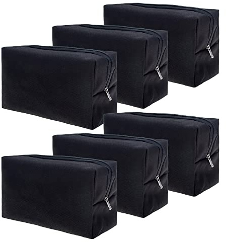 Aspire Lot de 6 Trousses cosmétiques en toile noire, 100% coton, Trousse de toilette de voyage portable, 17,8 x 10,2 x 7,6 cm