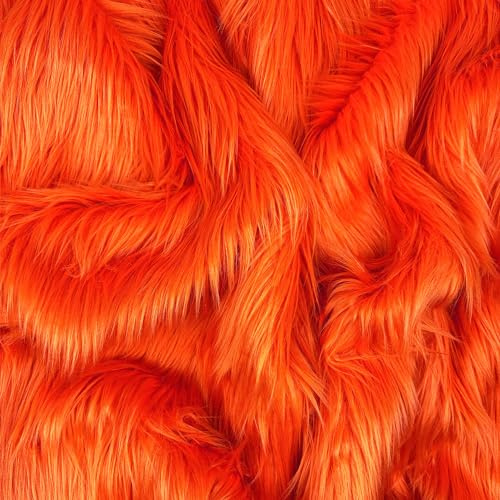 Barcelonetta | Faux Fur Fabric | Soft & Plush | Costume, Upholstery, Decoration, Sewing Material | Fluffy, Fuzzy | Shaggy, Long Pile (Orange, 10 X 10)