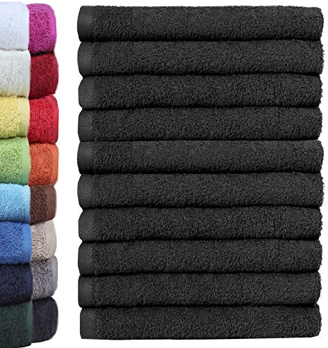 NatureMark 10er-Set Frottee-Waschlappen für Gesicht und Hände – 100% Baumwolle, weich und saugfähig – 30×30 cm, Schwarz