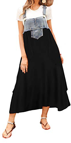 Damen Mini Freizeitkleider Rüschen Saum Lange Kleider Latzkleid Träger Latzrock Mädchen Sommer Ärmelloses Trägerrock Trägerkleid Lockerer Strapsrock Bib Overall Kleid Minikleid Strandkleid M