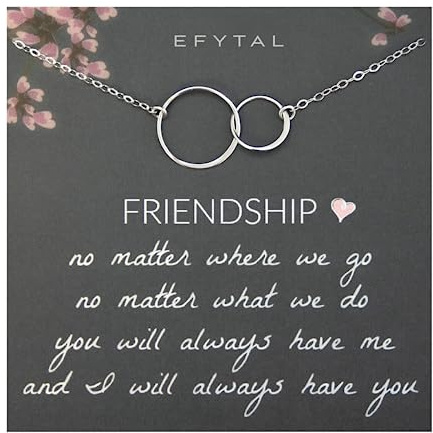 EFYTAL Friendship Necklaces, Two Circle Sterling Silver Plated Necklace for Women, Friend Gifts for Women, Bff Gifts, Birthday Present for Friends Female