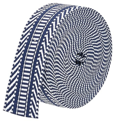 BENECREAT Correas de Algodón Jacquard de 4.57m Correas de Polialgodón de 38mm Correas de Costura con Patrón de Rayas Cinta Tejida para Accesorios de Ropa Correa, Azul Medianoche
