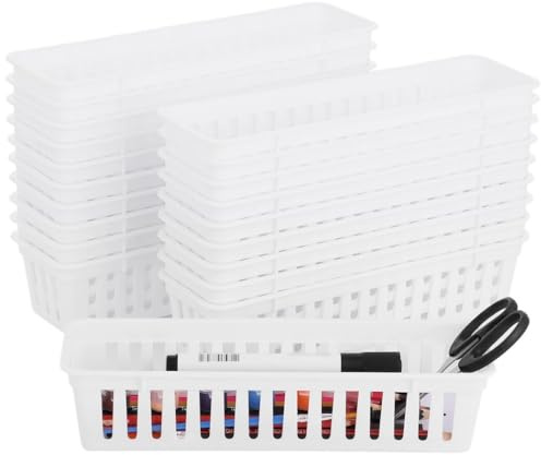 20 PCS Classroom Storage Baskets, 10.2 x 3.1 x 2.4 inches,Plastic Classroom Pencil Organizers, Pencil and Pen Organizer Baskets, Durable PP Storage Trays for Home School Office Supplies