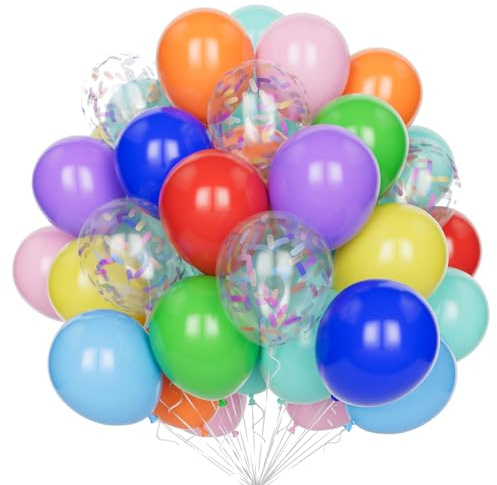 Regenbogen Luftballons, 60 Stück 12 Zoll Verschiedene Bunte Geburtstags Luftballons mit Latex Konfetti Party Ballons Mehrfarbige Ballons für Kinder Geburtstage Baby Shower Karneval Jubiläums Deko