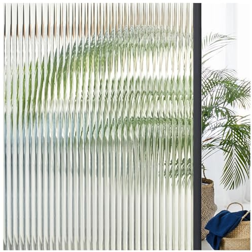 Lifetree Fönsterfilm ogenomskinlig självhäftande insynsskyddande film ränder vassglaseffekt mjölkglasfolie statiskt självhäftande anti-UV med lim dekorativ film för hem kontor 90 x 200 cm