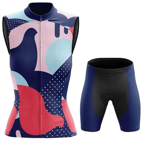Abbigliamento Ciclismo Donna Completo Bici MTB Estivo Maglia Ciclista Senza Maniche,Maglietta da Bicicletta Gilet e Pantaloncini Shorts con 19D Gel Imbottiti,Tuta da Ciclo Asciugatura Rapida|3,S