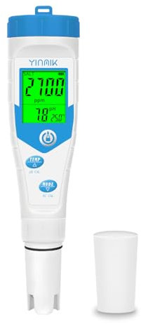 YINMIK Testeur Sel Piscine, Testeur de pH et Salinité Piscine avec Affichage Simultané, 5 en 1 Salinomètre, Testeur pH Conductivité Sel EC TDS Temp pour Aquarium, Spa, Eau Potable, Hydroponique