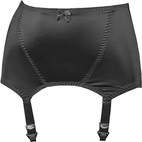 RABNZHDEO Reggicalze Sexy da Donna Cintura Reggicalze in Raso Vintage con 6 Cinghie Clip in Metallo per Calze Autoreggenti(Black,XXL)