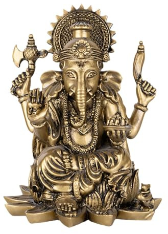 Kuntesetty Figura de Ganesha, Escultura Hindú, Decoración para Hogar Y Coche, Bronce 11.5x14.5cm, Individual