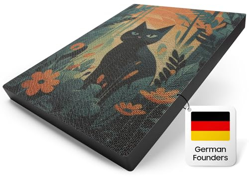 Planche à gratter pour chat : XL 40 cm x 30 cm - Carton à gratter naturel autocollant antidérapant - Idéal pour les coins, les meubles ou le mur - Planche à gratter pour chat (chat jungle)