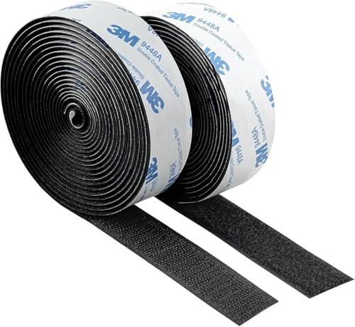 Ruban Autocollant Auto-Adhésif à Crochets et Boucles, Fait de 3m 9448A Ruban, Montage à Crochets de Fixation pour Voiture Scolaire et Bureau à Domicile, 2,5CM * 3M (2 rouleau) (Noir)