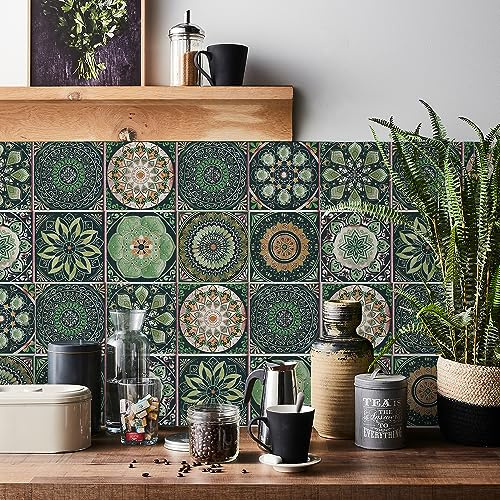 24PCS Tile Stickers Mandala Style Wall Decal Sticker Adhesive Tile Art DIY Kitchen Bathroom Backsplash Floor Home Decor PVC Waterproof Oil Proof