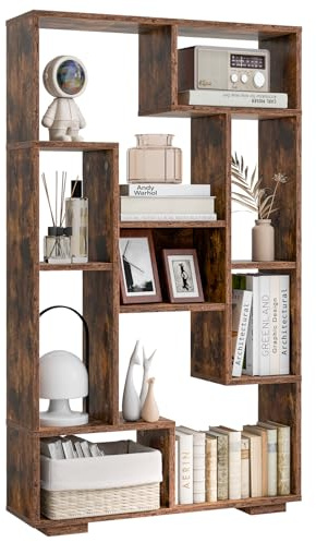GOPLUS Bibliothèque Meuble de Rangement, Étagère Bureau en Bois pour Salon 70 x 20 x 120 CM, 9 Étagère Cube Ouverte, Kit Anti-basculement, Organisateur pour Chambre, Bureau, Charge 25KG (Café)
