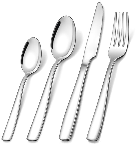 Herogo Cutlery Set, 32 Piece Stainless Steel Flatware Set for 8 People, Include Dinner Knives, Forks, Spoons, Mirror Polished Silverware for Home Restaurant Party, Dishwasher Safe
