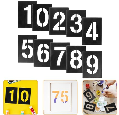 Ipetboom Pochoirs Numériques Réutilisables en PVC 0-9 Hauteur 10 CM Ensemble de 10 Pochoirs de Chiffres 6 Pouces pour Peinture sur Bois Calligraphie et Décoration Polyvalente
