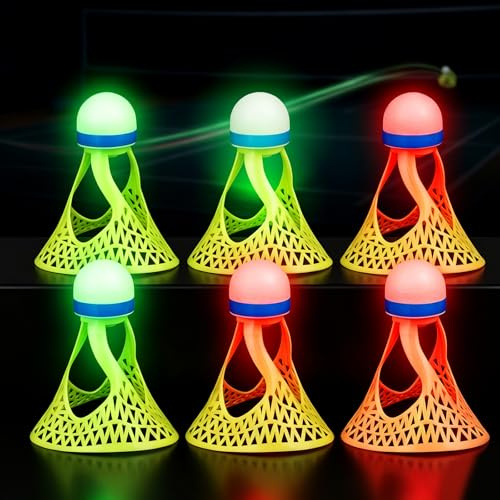 Gohytal Juego de 6 pelotas LED de bádminton, coloridas y luminosas, de nailon, resistentes al agua, resistentes al viento, para interior, exterior, noche, ocio, entrenamiento