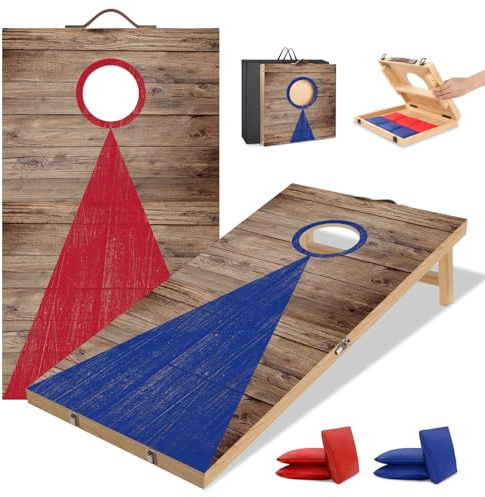NZQXJXZ Ensemble de Jeu de Cornhole en Bois Massif | 60 x 40 cm Planches de Cornhole Pliables avec 6 poufs et Un Sac de Transport, Jeux de Lancer de poufs Portables pour Famille