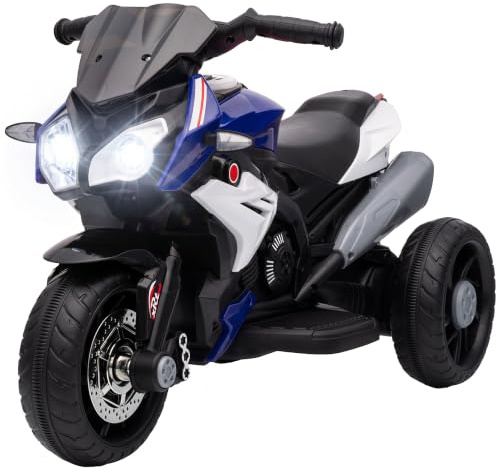 HOMCOM Kids Electric Motorcycle 6V Ride on Motorcycle Foot Pedal Blue | 3 Wheels, LED Headlight, Music, Horn, Battery Powered Vehicle Toy, for Boys Girls 3-5 Years