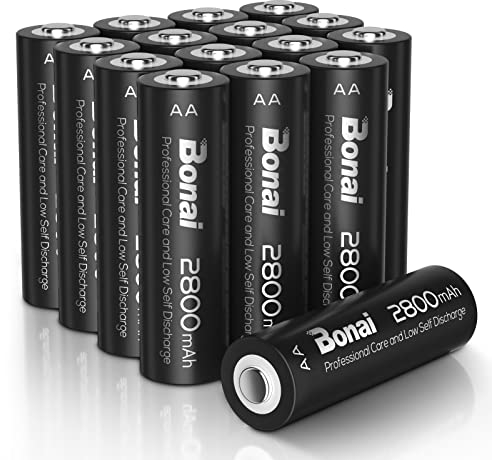 Pilas Recargables AA, BONAI Alta Capacidad 2800mAh 1.2V 1200 Ciclos de Pilas AA Recargable NI-MH, Precargadas para los Equipos Domésticos (16 Piezas)