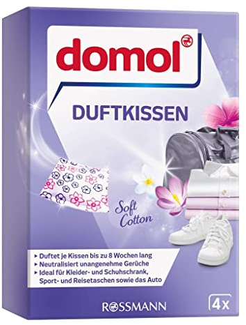 Domol Beutel aus weicher Baumwolle mit bis zu 8 Wochen Duft pro Kissen, 1 Packung mit 4 Stück