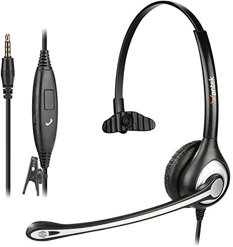 Wantek Auriculares para Teléfono Móvil con Micrófono Cancelación de Ruido, 3,5 mm PC Auriculares con Control de Volumen, Cascos para Ordenador, Negocios para Skype Zoom HomeOffice Teamspeak