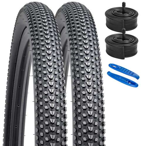 YUNSCM 26 Mountain Bike Tires 26 x 2.125 54-559 and 26 Bike Tubes Fit MTB, Gravel, Hybrid Bike 26x2.10 26x2.125 26x2.15 Bicycle Tires and Tubes 2-PCS (Y-1273)