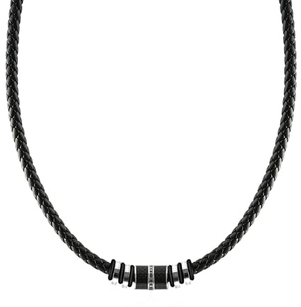 SHIEAGLELD Collana da Uomo in Pelle, Collanas Intrecciata in Pelle, Cordino per Pendenti, Collana con Ciondolo Stile Classico Uomo, Schwarz und Silber 45CM