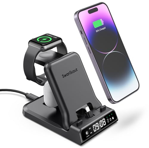 SwanScout 3 en 1 Cargador Rápida, 25W Base de Carga Plegable para iPhone 14 13 12 11 Pro MAX Mini Plus, para Apple Watch Ultra 3/11/10/9/8/7/6/5 y Air pods