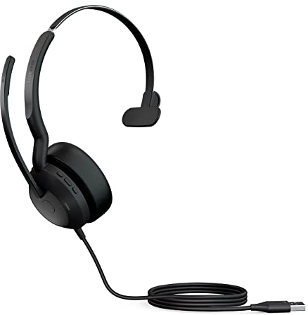 Jabra Evolve2 50 Auriculares Mono con Cable con tecnología Air Comfort, micrófonos con cancelación de Ruido y cancelación Activa de Ruido, Funciona con Todas Las Plataformas UC líderes como Zoom