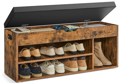 VASAGLE CUSTOS Collection - Storage Bench with Cushion, Shoe Bench, Padded Seat, Hidden Storage, Entryway, Hold up to 300 lb, 11.8 x 39.4 x 17.3 Inches, Rustic Brown and Ink Black ULHS130B01