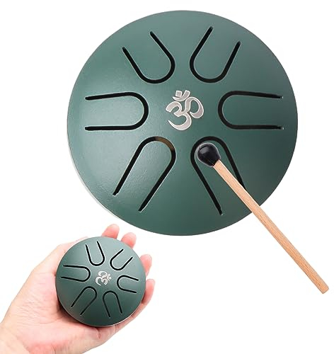Aedcbaide Zungentrommel Tragbare Mini Trommel 3 Zoll 6 Töne Steel Tongue Drum, D-Dur Klangschale Handpan Instrument mit Schlägeln für Kinder Meditation Yoga Klangheilung Garten Weihnachten (Grün)