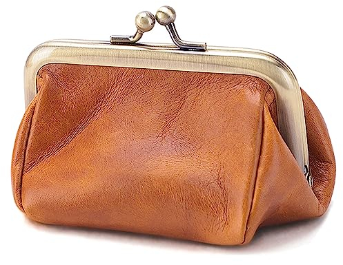 Karoukee Echtes Leder Münzbörse für Frauen, Damen Kiss-Lock Münzbeutel, Vintage Mini Geldbörse, Elegante Soild Farbe Portemonnaie