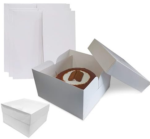 Amour Cake Box (10x10x6) – Premium Quality Sturdy Cardboard 10 Inch Cake Box with Lid for Carrying Cakes, Muffins, Donuts, Pastries - Easy Assembly with Lock Mechanism – Pack of 10