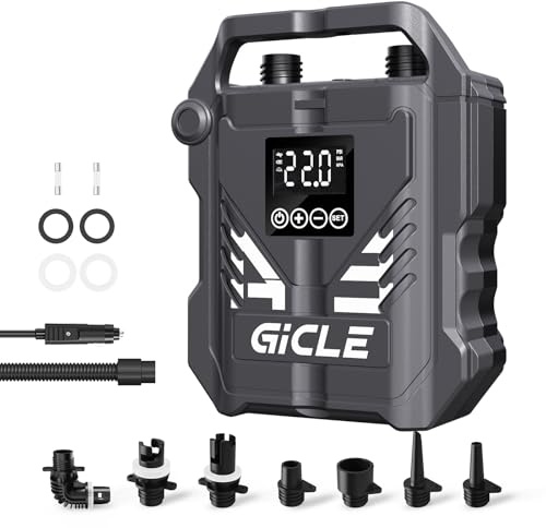 GICLE Paddle Board Pump Electric Portable with Dual Stage Inflation, High Pressure Air Pump for Paddleboard/Inflatable Bed/Mattress with 12V DC Car Connector and Portable Boat Accessories