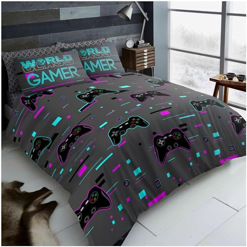 GC GAVENO CAVAILIA Enkelt påslakanset (135 x 200 cm) | vändbara sängkläder och linne spelare påslakan | Polycotton enkelbäddset | tvättbart linne | träkol