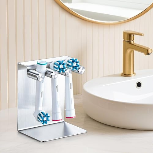 YYBO Soporte Cabezales Cepillo Electrico, Soporte Cepillo de Dientes Eléctrico, Porta Cepillo de Dientes Pared Adhesivo o De Oficina, Acero Inoxidable Porta Cabezal Cepillo de Dientes (Plata,Pequeño)