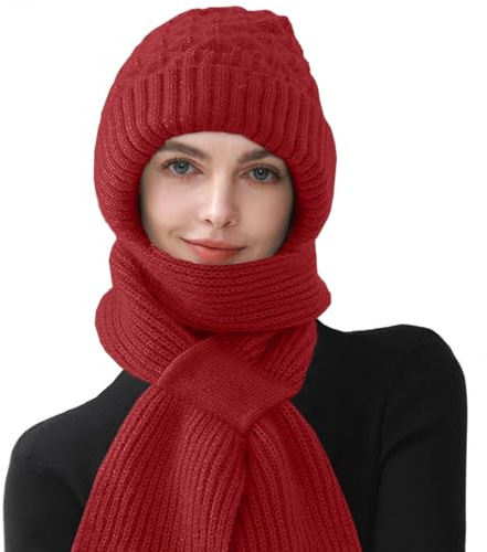 Yutdeng Echarpe Chapeaux 2 en 1 Écharpe à Capuche Chaud Bonnet Coupe-Vent avec Protection Auditive Intégrée Bonnet Tricoté Épais d'Hiver Bonnet Echarpe Femme Doublé Polaire Protection des Oreilles Cou