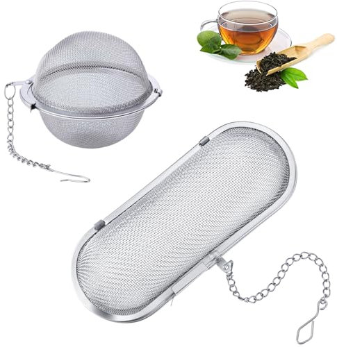 2 Stück Gewürzei Teesieb, Langlebig für Losen Tee Mit Einer Schließe Gewürzsieb und Tea Infuser Teaballs Elliptisch und Kugelförmig Groß zum Mitkochen