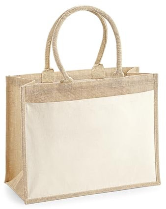 GIDUTEX Einkaufstasche Geschenketasche by Westford Mill Cotton Pocket Jute Shopper Gift Bag 1er 2er 5er 10er 25er Pack zur Auswahl (1, Natural, 21 Liter)
