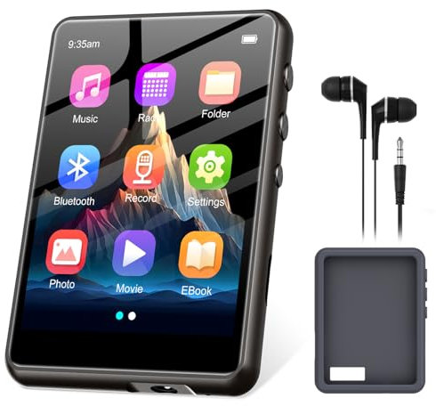Lettore MP3 128GB Bluetooth 5.3, ZAQE 2,4” Full Touchscreen Lettore MP3 sportivo portatile, Altoparlanti integrati ad alta definizione, Radio FM, Registrazione, Line-In, Suono HiFi, fino a 512GB, Nero
