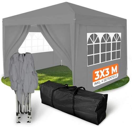 Kronenburg Fällbar paviljong vattentät takmått 3 x 3 m UV skydd 50+ paviljong i grått med 4 sidodelar