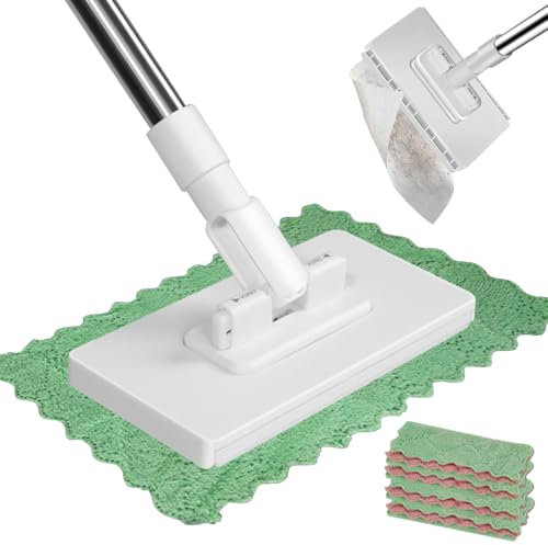 Disposable Dust Mop with 4 Reusable Cloths, Detachable Press Clamp Wipes Flash Speed Cleaning Kit Ideal for Home Office Best for Quick Convenient Cleaning (Disposable Dust Mop with 4 Reusable Cloths)