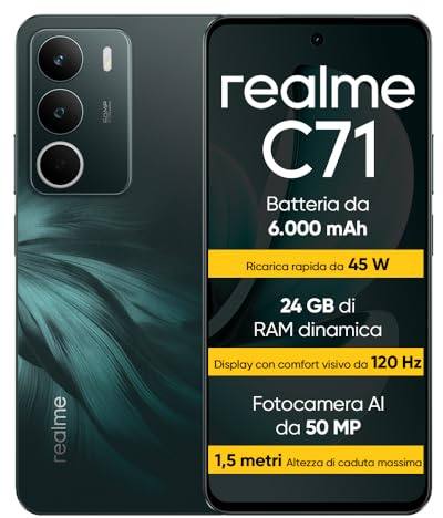 realme C71 Smartphone 8+256 GB, Batteria da 6.000 mAh, Ricarica rapida da 45 W, Display con comfort visivo da 120 Hz, Green