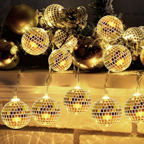 KATELUO Catena Luminosa a Sfera da Discoteca, 1.5m Luminose a LED di Natale Stringa di Luci da Discoteca, LED Catena Luminosa Natale, Disco Ball String Luci Discoteca, per Natalizie Matrimonio Festa