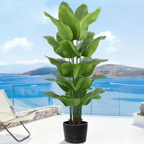 Fsslower Artificial Bird of Paradise Tree 6FT 29 Leaves Deluxe Tall Large Fake Faux Tropical Banana Plant 72 Inch Black Pot for Indoor Home Office Poolside Porch Mall School Decor Housewarming Gift