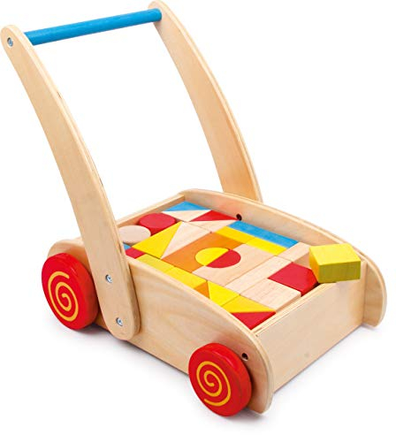 Small Foot Lauflernwagen Bauklötze aus Holz, Motorikspielzeug für Farb-und Formverständnis, ab 12 Monaten, 2695, Rot